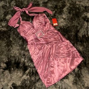 BICICI ruched dress with rhinestone belt